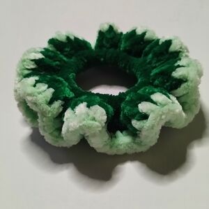 Green and White Scrunchie